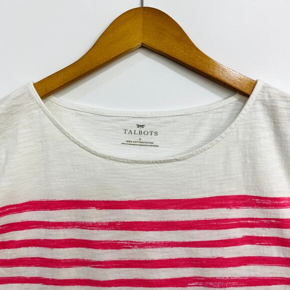 Talbots Sleeveless Top Women's Small White Striped Round Neck Shirt 100% Cotton - Picture 5 of 10
